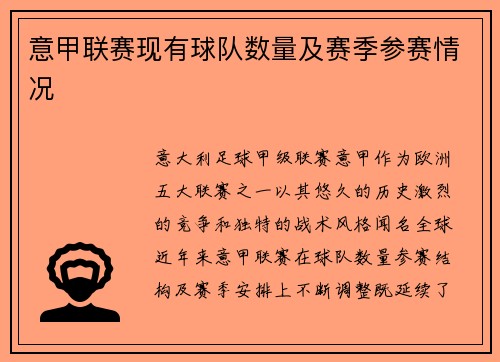 意甲联赛现有球队数量及赛季参赛情况